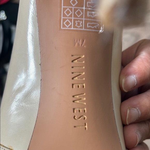 Nine West Cream and Brown Peep-Toe Heels with Bow - Picture 4 of 4